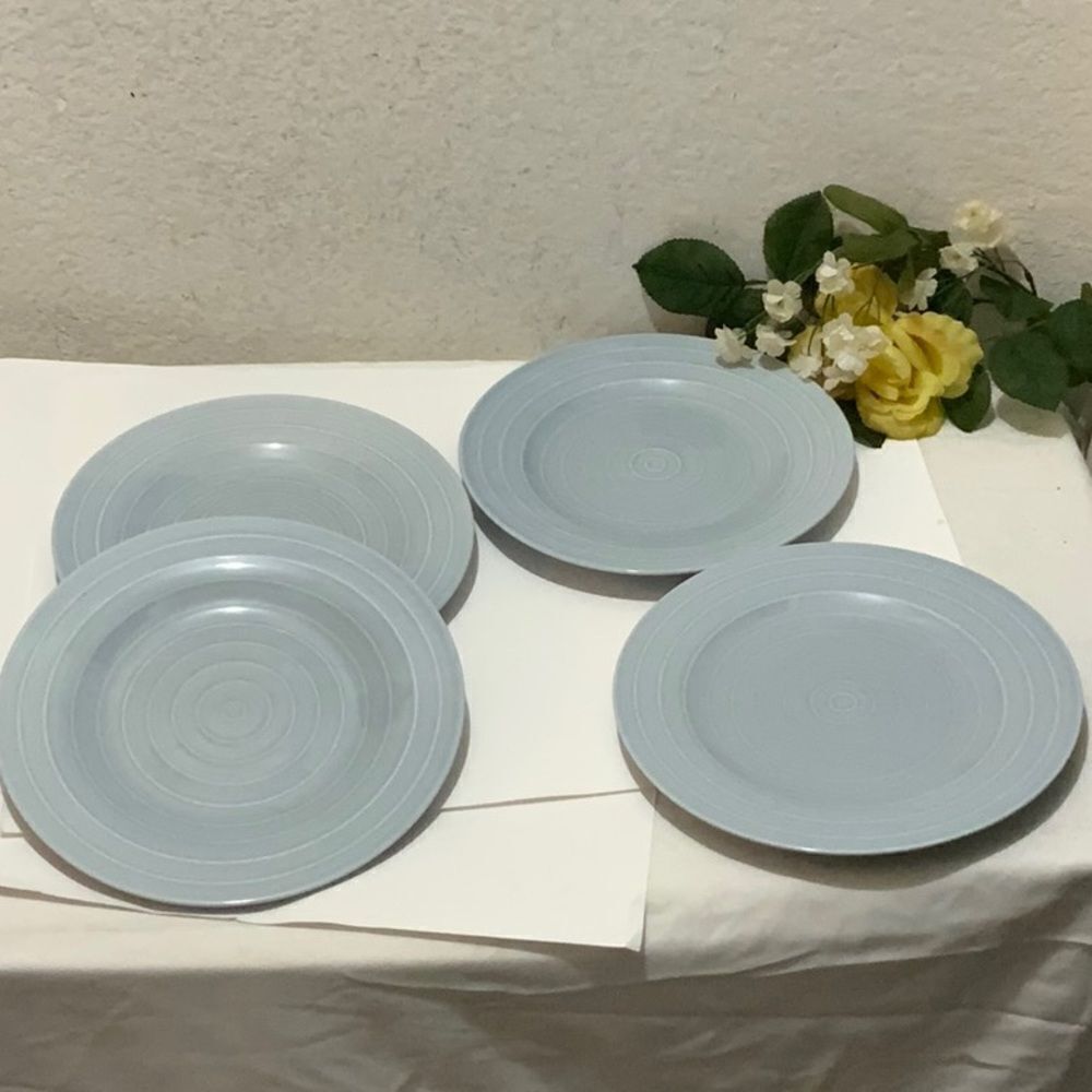 Lot of 4 Ikea 365+ Anne Nilsson Light Blue Circles Stripes Salad Plates 8.5"~G6